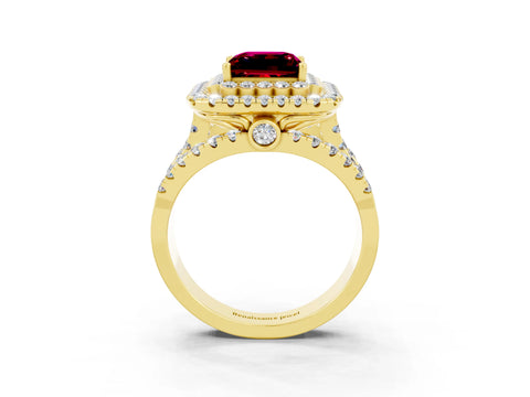 Yellow gold Double Halo Princess Cut Diamond Split Shank Pave Set Ring_3