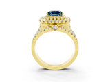 Yellow gold Double Halo Princess Cut Diamond Split Shank Pave Set Ring_3