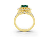 Yellow gold Double Halo Princess Cut Diamond Split Shank Pave Set Ring_3