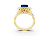Yellow gold Double Halo Princess Cut Diamond Split Shank Pave Set Ring_3