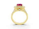 Yellow gold Double Halo Princess Cut Diamond Split Shank Pave Set Ring_3