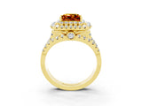 Yellow gold Double Halo Princess Cut Diamond Split Shank Pave Set Ring_3