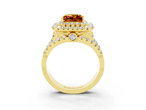 Yellow gold Double Halo Princess Cut Diamond Split Shank Pave Set Ring_3