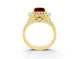 Yellow gold Double Halo Princess Cut Diamond Split Shank Pave Set Ring_3
