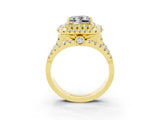 Yellow gold Double Halo Princess Cut Diamond Split Shank Pave Set Ring_3