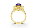Yellow gold Double Halo Princess Cut Diamond Split Shank Pave Set Ring_3
