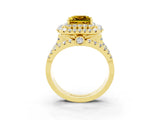 Yellow gold Double Halo Princess Cut Diamond Split Shank Pave Set Ring_3