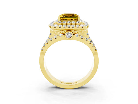 Yellow gold Double Halo Princess Cut Diamond Split Shank Pave Set Ring_3