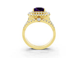 Yellow gold Double Halo Princess Cut Diamond Split Shank Pave Set Ring_3