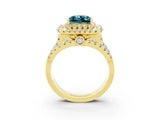 Yellow gold Double Halo Princess Cut Diamond Split Shank Pave Set Ring_3