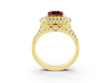 Yellow gold Double Halo Princess Cut Diamond Split Shank Pave Set Ring_3