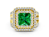 Yellow gold Double Halo Princess Cut Diamond Split Shank Pave Set Ring