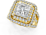 Yellow gold Double Halo Princess Cut Diamond Split Shank Pave Set Ring_4