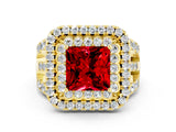 Yellow gold Double Halo Princess Cut Diamond Split Shank Pave Set Ring