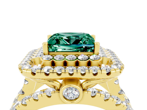 Yellow gold Double Halo Princess Cut Diamond Split Shank Pave Set Ring_4
