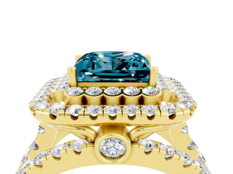 Yellow gold Double Halo Princess Cut Diamond Split Shank Pave Set Ring_4