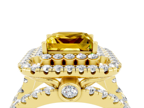 Yellow gold Double Halo Princess Cut Diamond Split Shank Pave Set Ring_4