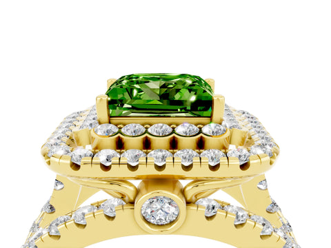 Yellow gold Double Halo Princess Cut Diamond Split Shank Pave Set Ring_4