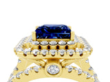 Yellow gold Double Halo Princess Cut Diamond Split Shank Pave Set Ring_4