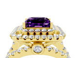 Yellow gold Double Halo Princess Cut Diamond Split Shank Pave Set Ring_4