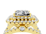 Yellow gold Double Halo Princess Cut Diamond Split Shank Pave Set Ring_4