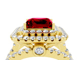 Yellow gold Double Halo Princess Cut Diamond Split Shank Pave Set Ring_4