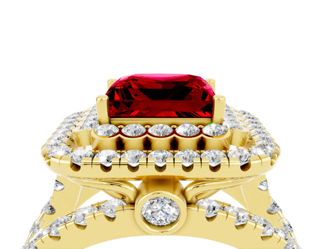 Yellow gold Double Halo Princess Cut Diamond Split Shank Pave Set Ring_4