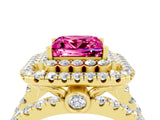 Yellow gold Double Halo Princess Cut Diamond Split Shank Pave Set Ring_4