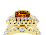 Yellow gold Double Halo Princess Cut Diamond Split Shank Pave Set Ring_4
