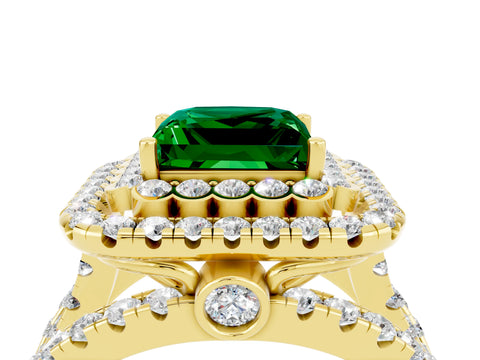 Yellow gold Double Halo Princess Cut Diamond Split Shank Pave Set Ring_4