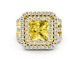 Yellow gold Double Halo Princess Cut Diamond Split Shank Pave Set Ring