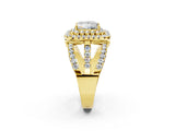 Yellow gold Double Halo Princess Cut Diamond Split Shank Pave Set Ring_5