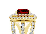 Yellow gold Double Halo Princess Cut Diamond Split Shank Pave Set Ring_5