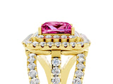 Yellow gold Double Halo Princess Cut Diamond Split Shank Pave Set Ring_5