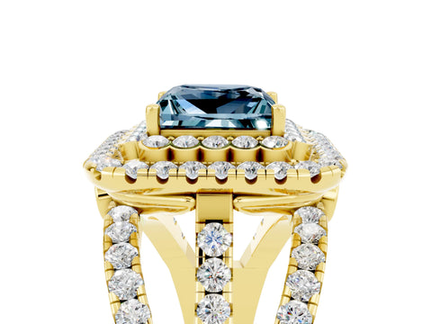 Yellow gold Double Halo Princess Cut Diamond Split Shank Pave Set Ring_5