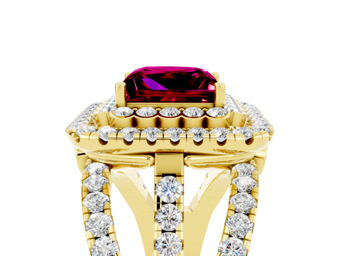 Yellow gold Double Halo Princess Cut Diamond Split Shank Pave Set Ring_5
