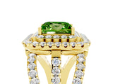 Yellow gold Double Halo Princess Cut Diamond Split Shank Pave Set Ring_5