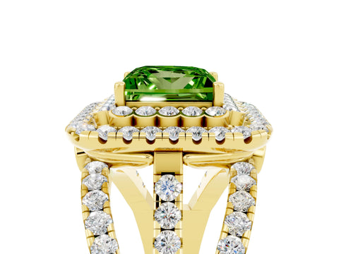 Yellow gold Double Halo Princess Cut Diamond Split Shank Pave Set Ring_5