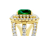 Yellow gold Double Halo Princess Cut Diamond Split Shank Pave Set Ring_5