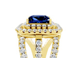 Yellow gold Double Halo Princess Cut Diamond Split Shank Pave Set Ring_5