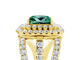 Yellow gold Double Halo Princess Cut Diamond Split Shank Pave Set Ring_5