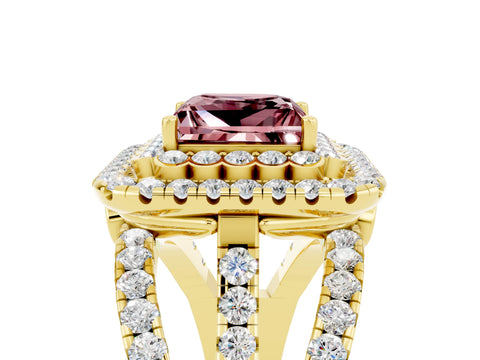 Yellow gold Double Halo Princess Cut Diamond Split Shank Pave Set Ring_5