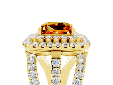 Yellow gold Double Halo Princess Cut Diamond Split Shank Pave Set Ring_5