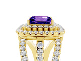 Yellow gold Double Halo Princess Cut Diamond Split Shank Pave Set Ring_5