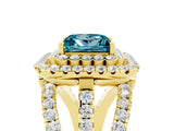 Yellow gold Double Halo Princess Cut Diamond Split Shank Pave Set Ring_5