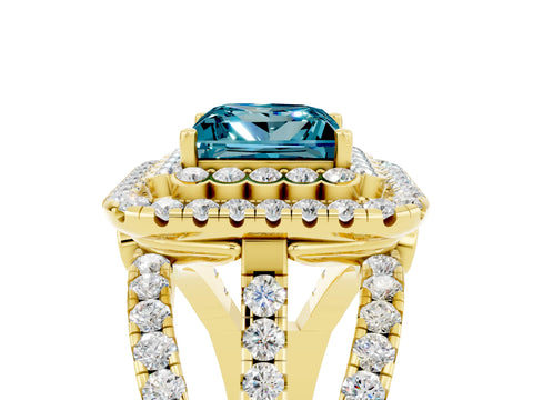 Yellow gold Double Halo Princess Cut Diamond Split Shank Pave Set Ring_5