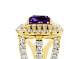 Yellow gold Double Halo Princess Cut Diamond Split Shank Pave Set Ring_5