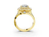 Yellow gold Double Halo Princess Cut Diamond Split Shank Pave Set Ring_6