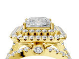 Yellow gold Double Halo Princess Cut Diamond Split Shank Pave Set Ring_7