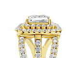 Yellow gold Double Halo Princess Cut Diamond Split Shank Pave Set Ring_8